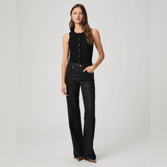 PAIGE Sasha Coated High Rise Black Flare & Wide Leg Jeans - Picture 3 of 16